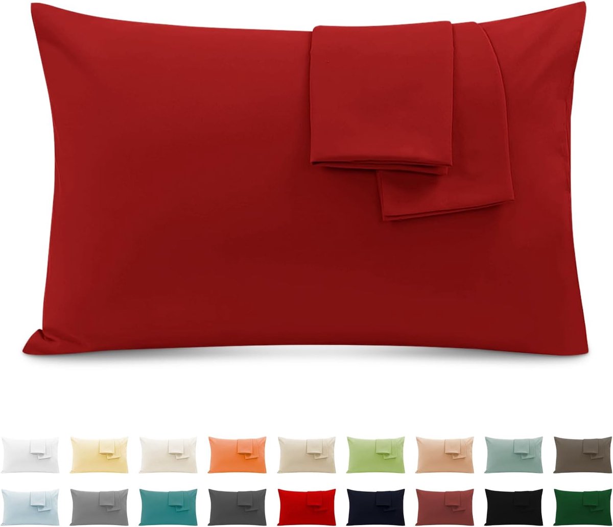 Kussenslopen voor Tweepersoonsbed van Katoen 50x80 cm 2 Stuks, Set van 2 Kussenslopen Gecertificeerd Door Oeko-TEX In Premium Katoen 110GSM, Zacht en Ademend, Hypoallergeen - Rood