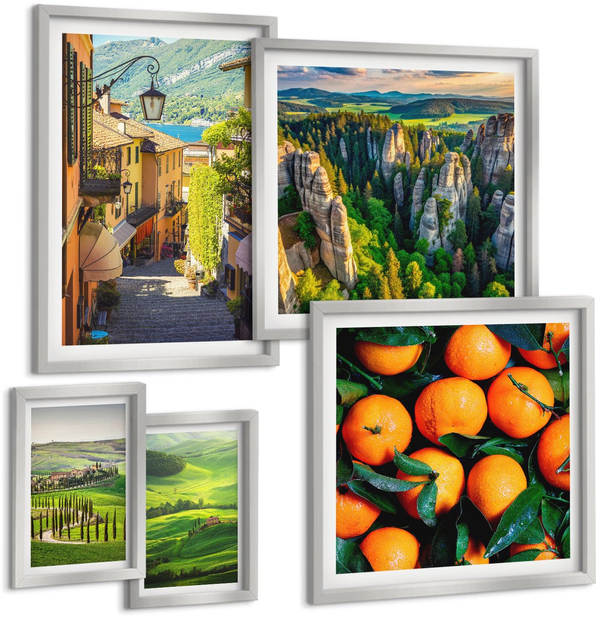 Coloray 5-Delige Schilderij Set - Italiaans Plattelandslandschap Met Sinaasappelbomen En Natuur - 20 x 30 cm - Muurdecoratie - Decoratieve Schilderijen - Wohnzimmer