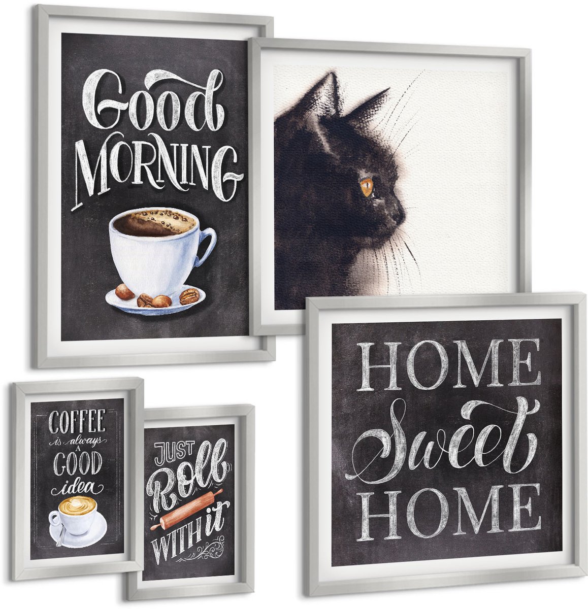 Coloray 5-Delige Schilderij Set - Home Keuken Motieven Schoolbord Lettering - 20 x 30 cm - Wanddecoratie - Schilderijen Set - Kantoor - Interieur Decoratie