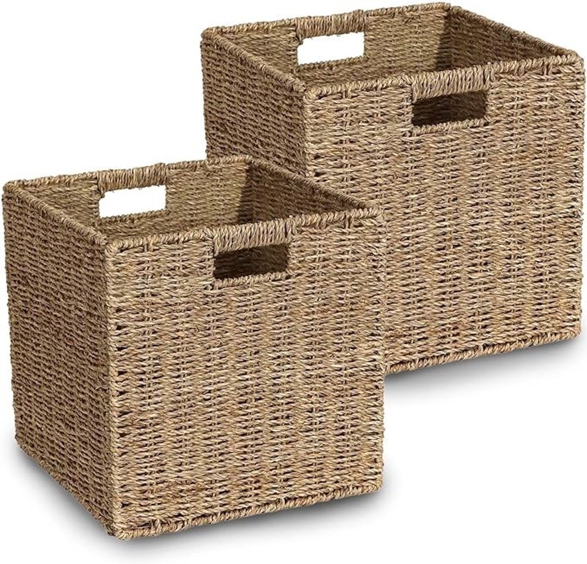 PolkaHome 2-pack Opbergmand van Zeegras met Handgrepen - 30x30x30 cm