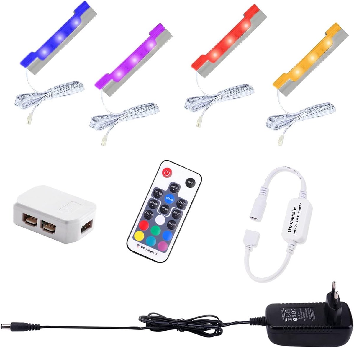 AIBOO Glazen Vloerverlichting Set Van 4 - RGB Kleurverandering LED-clips Voor Vitrine En Kastverlichting Met - ShopVlot