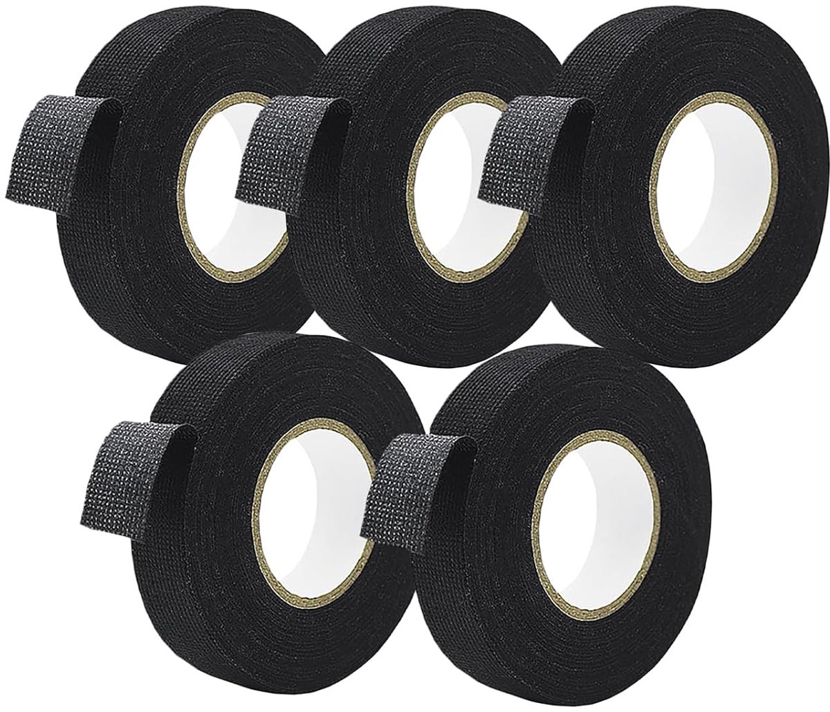 5 stuks plakband Zwart 15 m x 19 mm kabelboom plakband voor auto motorfiets kabelboom viltband reparatie, kabelboomband Zelfklevend hittebestendig