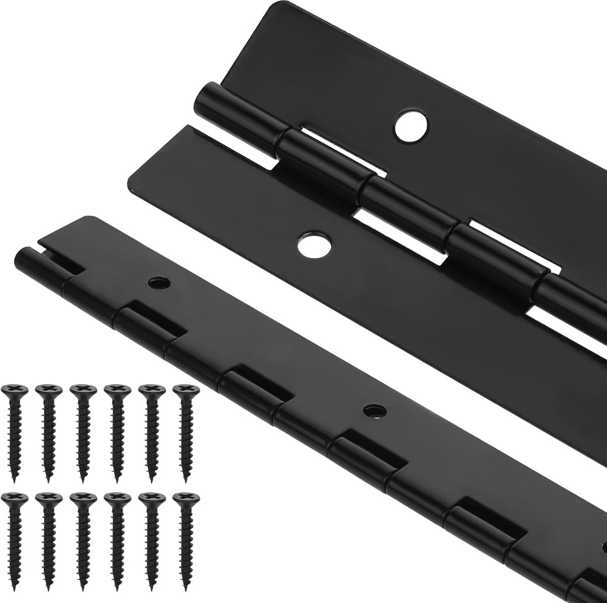 Scharnieren zwart doorlopende scharnieren 0,5 cm dikte/3,8 cm open metaal gecoate scharnieren met 8 voorgeboorde gaten en 12 schroeven voor het bevestigen van zware vouwkast