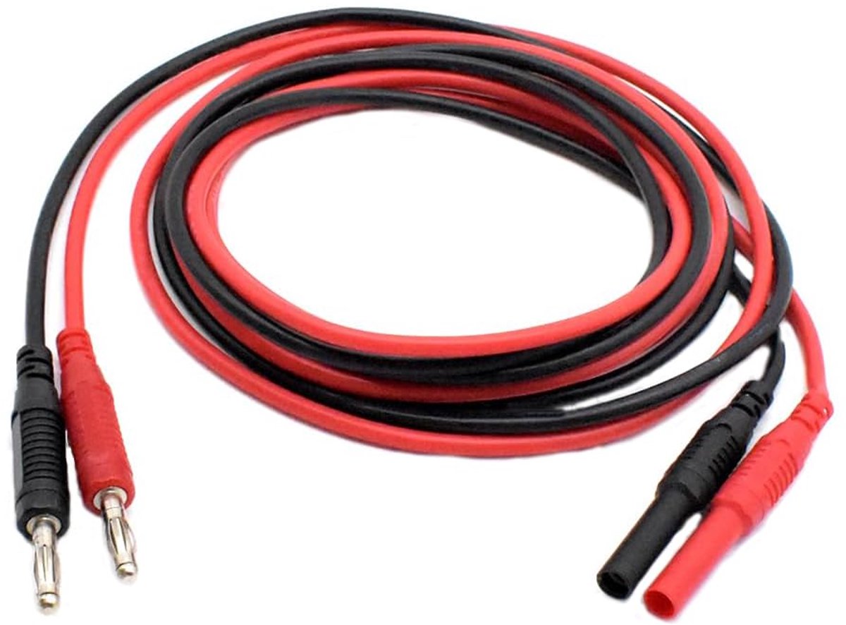 Verlengingsset voor multimeter meetleidingen: 4 mm banaanstekker op bus, siliconen draden, stekker naar bus, voor DMM's, inclusief krokodillenklemmen, 1000V 15A, rood & zwart