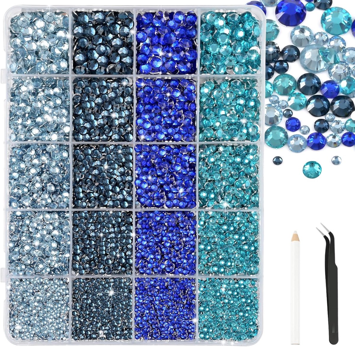 28000 stuks blauw systeem hars steentjes 2-6 mm Bedazzling Crystal Flatback Steentjes met pincet voor doe-het-zelf ambachten schoenen kleding bril nail art