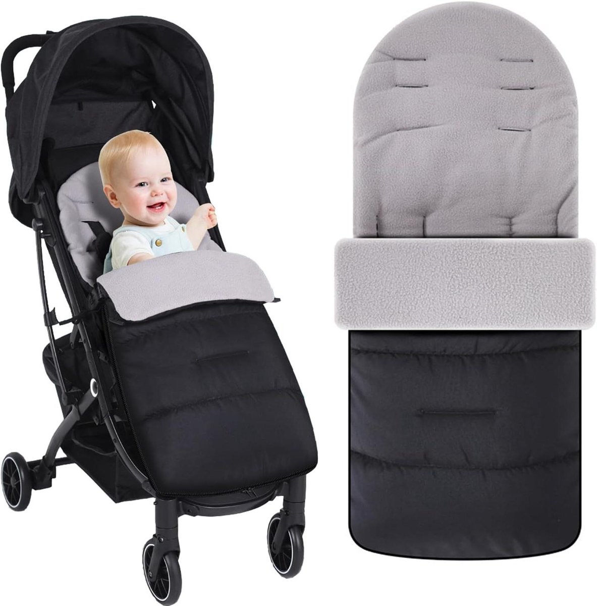 Baby Voetenzak - Kinderwagen Zak - Winterse Uitjes - Waterdicht & Winddicht - 63 x 85 cm - Zwart