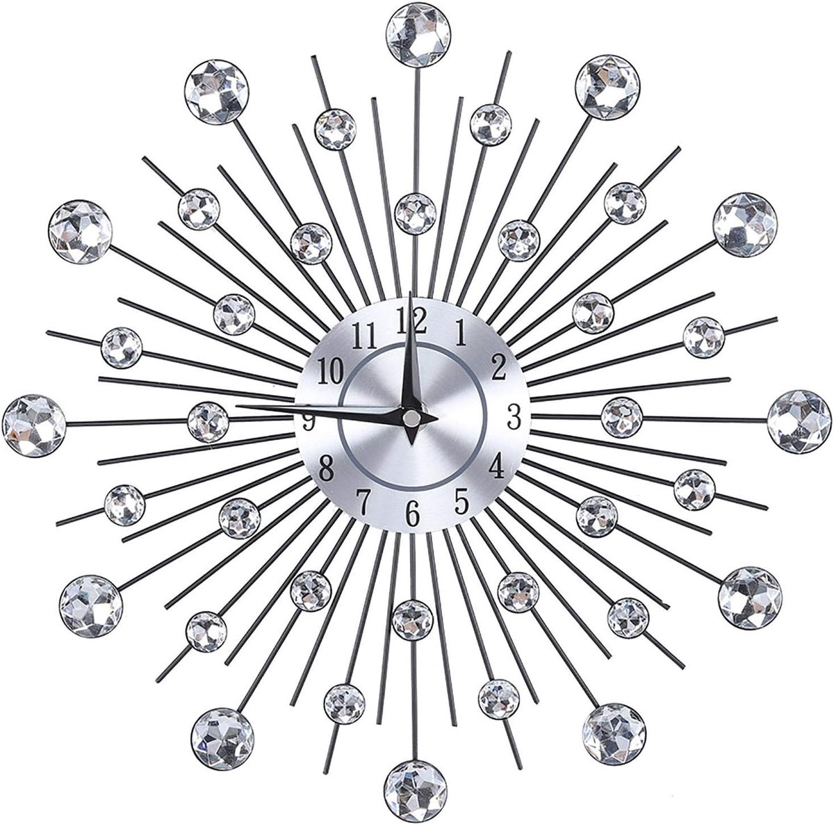 Decoratieve Wandklok met Sprankelende Diamanten en Metalen Afwerking voor Elegante Interieurs