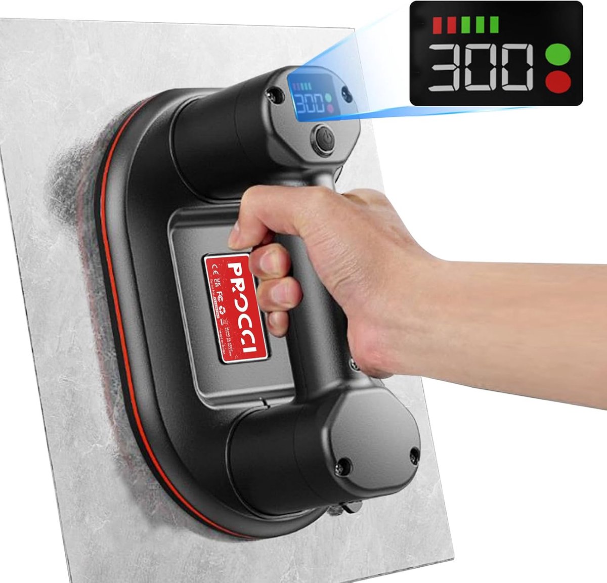 Procci Nieuwe Accu-Suignap voor Tegels, Glas, Marmer, Elektrische Zuignap Lengte 24 cm, 2 Motoren, 300 KG Zuigkracht - ShopVlot