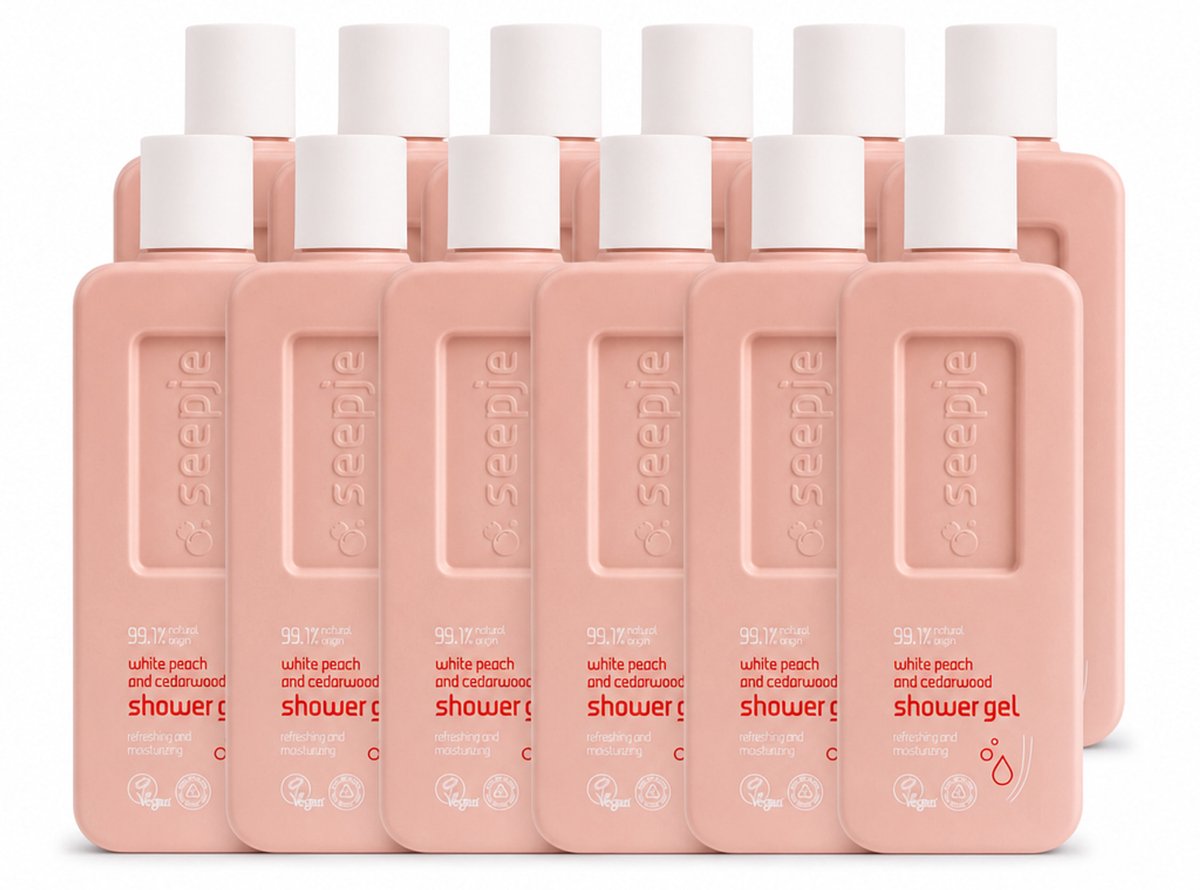 12 x Seepje - Douchegel - Natuurlijke Geur - Witte Perzik en Cederhout - 300 ml - Voordeelverpakking - 12 stuks