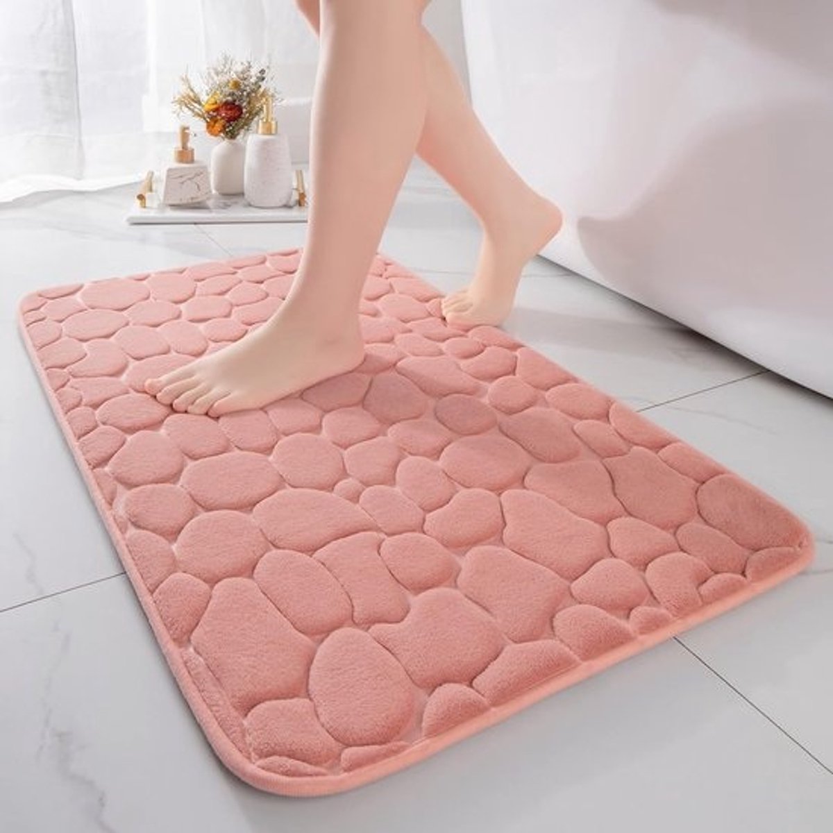 Badmat - 43×61 cm - TPR of PVC - traagschuim - absorberend - badkamertapijt - decoratieve - laagpolig - antislip - kleur: roze