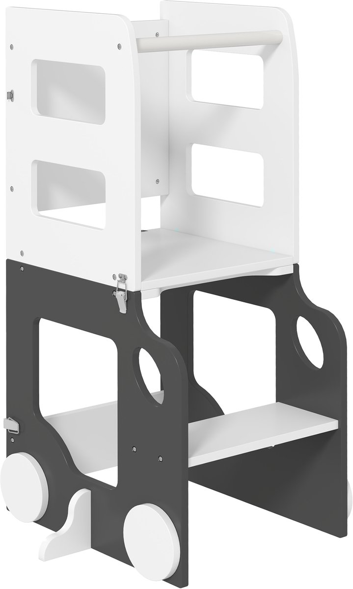 4-in-1 observatietoren voor kinderen - leertoren - hoge veiligheidsranden - zwart/wit bord - 58x46x92cm - grijs