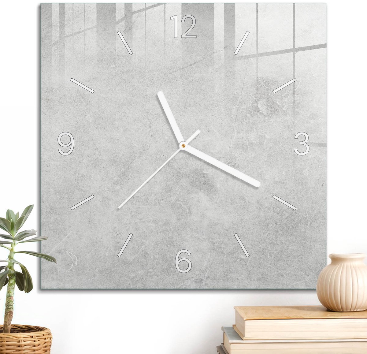 ArtPrintCave Grijs Glazen Klok - 30x30 cm - Wandklok Vierkant - Grijze Steen Stille Wandklok - Achtergronden En Patronen Wandklok Keuken - Witte Klokwijzers