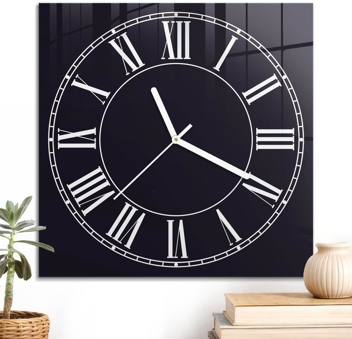 ArtPrintCave Zwart Glazen Klok - 30x30 cm - Wandklok Vierkant - Klassieke Klok Wandklok Keuken - Geometrie Unieke Klok - Witte Klokwijzers