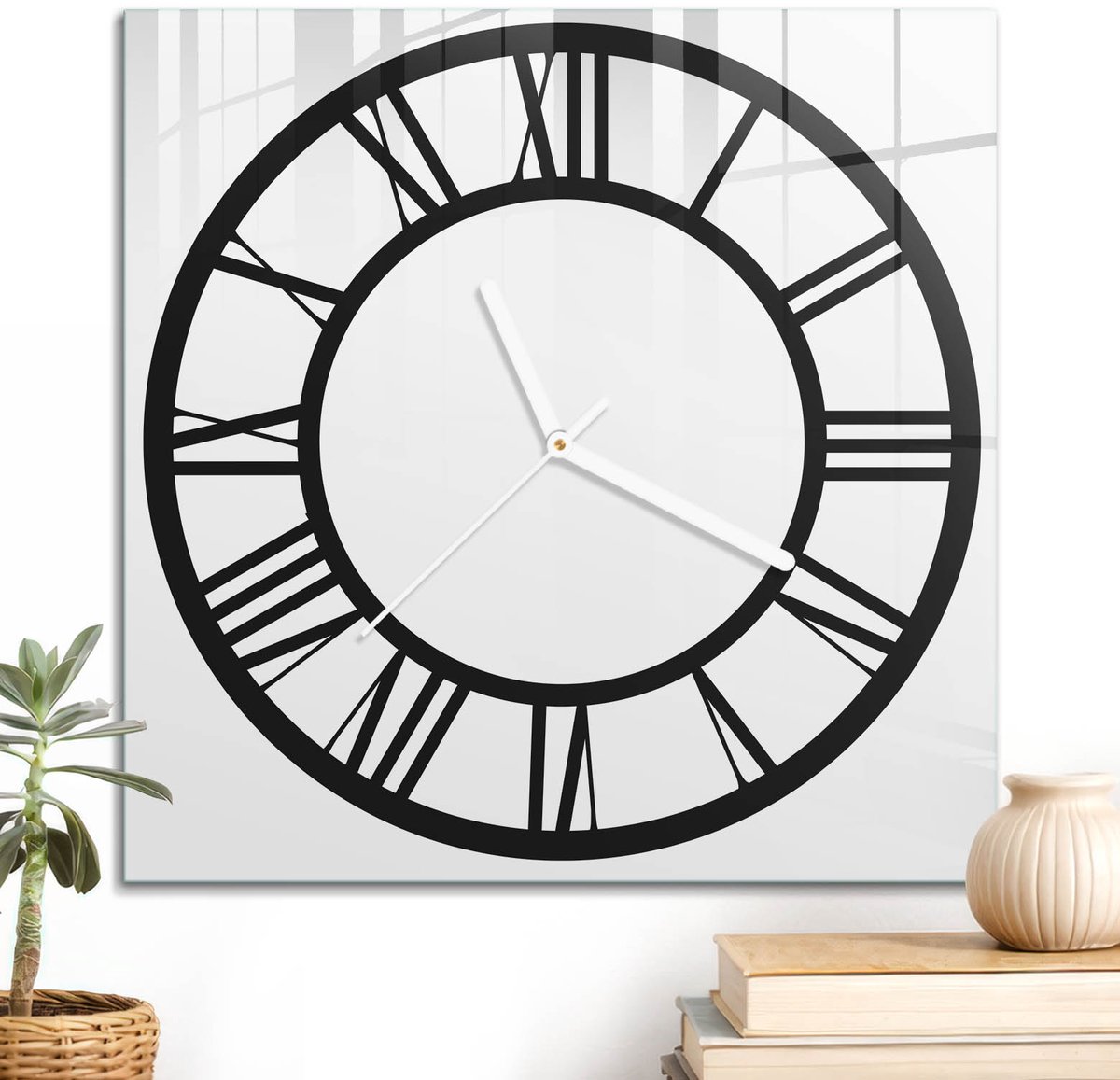 ArtPrintCave Zwart Glazen Klok - 30x30 cm - Wandklok Vierkant - Zwarte Klok Unieke Klok - Geometrie Stille Wandklok - Witte Klokwijzers