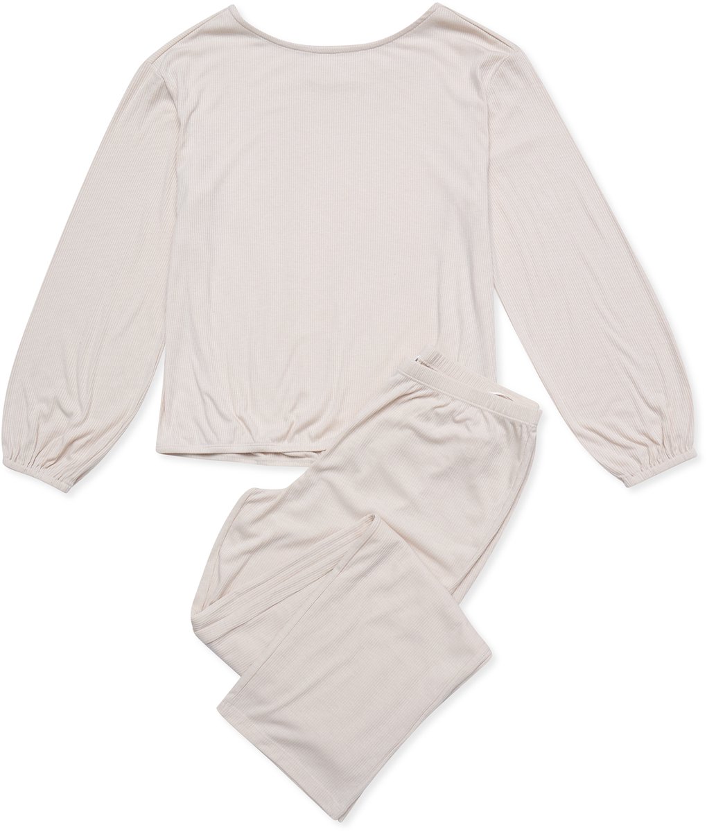 ESOTIQ Janna - Pyjamaset met Sokken - Lange Mouwen - Geribde Stof - Beige
