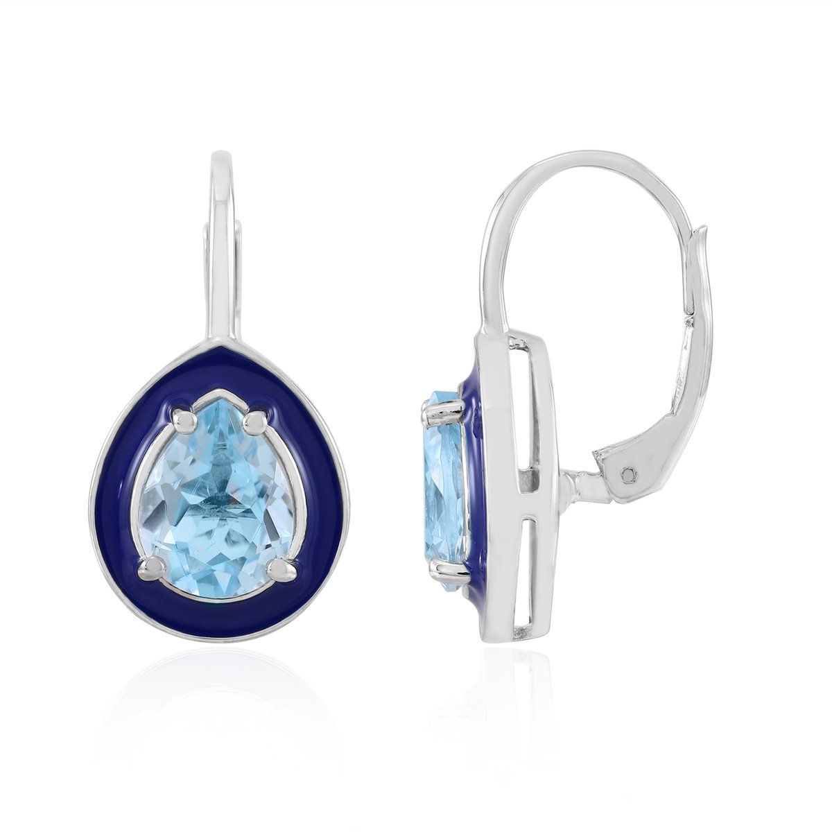 Cavill - Oorbellen 925 Sterling Zilver Platina Verguld - Hemelsblauwe Peervormige Topaas 3,7 ct - Elegante Draper Vorm Braziliaanse Edelsteen