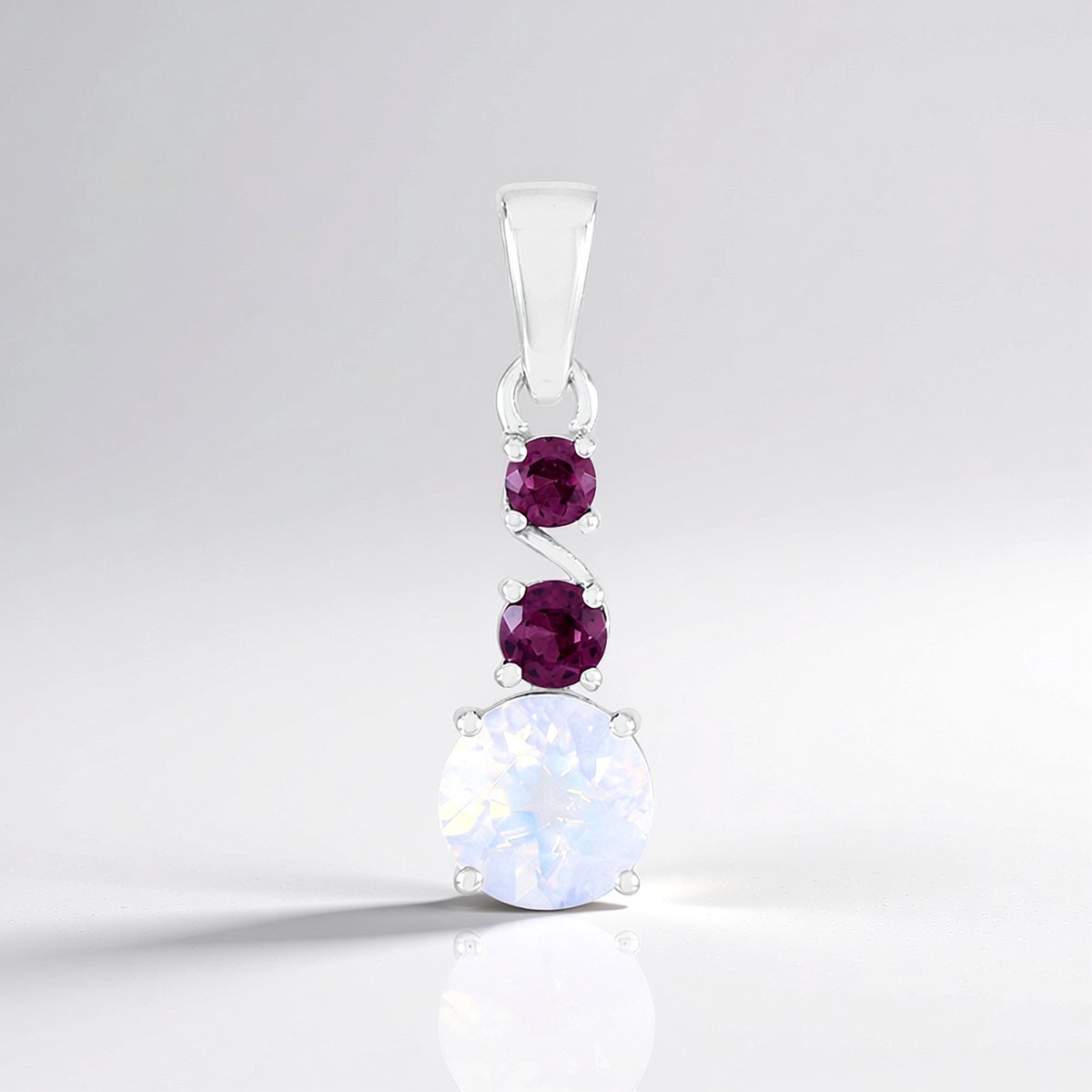 Cavill - Maanblauwe Kwarts & Rhodoliet Hanger - 925 Sterling Zilver Gerhodineerd - 1,06 ct & 0,33 ct - Ronde Edelstenen - Modern & Elegant