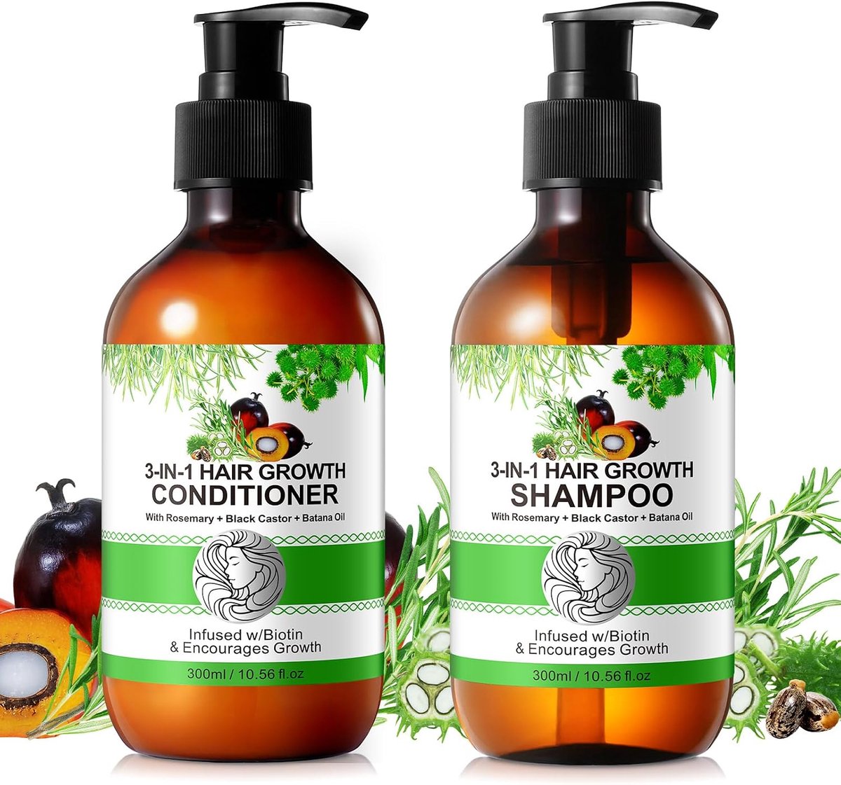 3-in-1 shampoo en conditionerset met biotine, rosemarijn, zwartereicinus- en batan oliën, 2 x 30,56 fl oz voor broos haar (#3)