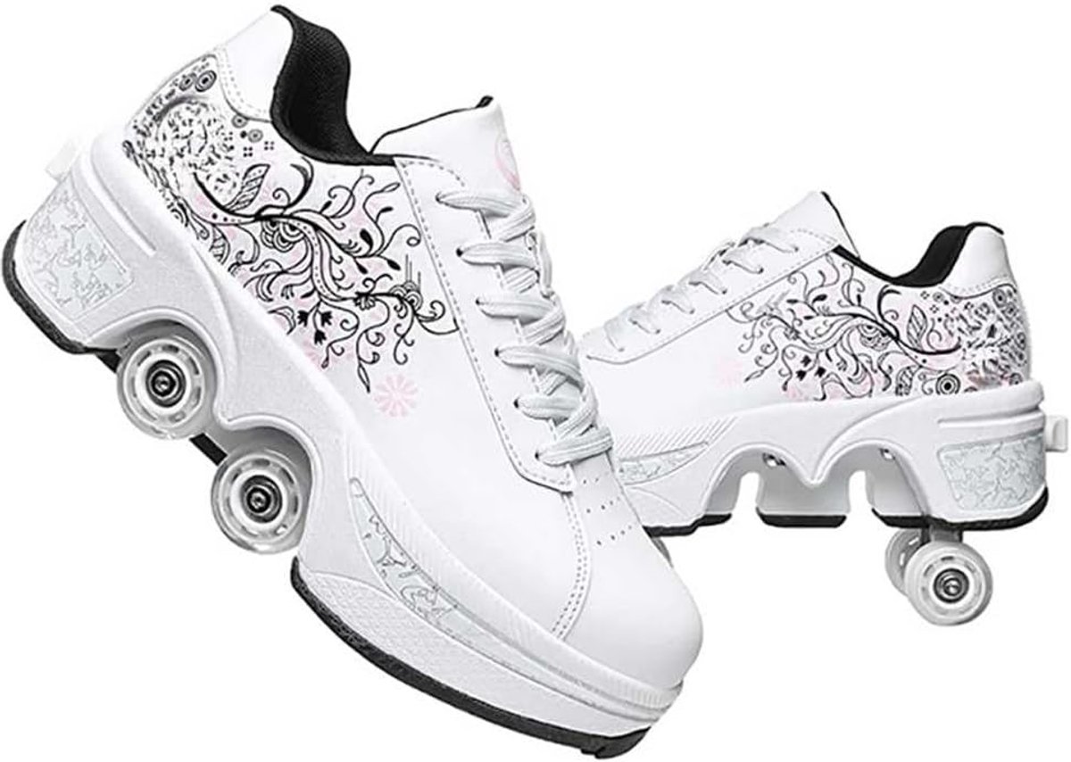 Rolschaatssneakers voor kinderen, sneakers met wieltjes, multifunctioneel, 2-in-1, skates en schoenen, sneakers met 4 wielen, modieus, verjaardagscadeau, voor jongens en meisjes