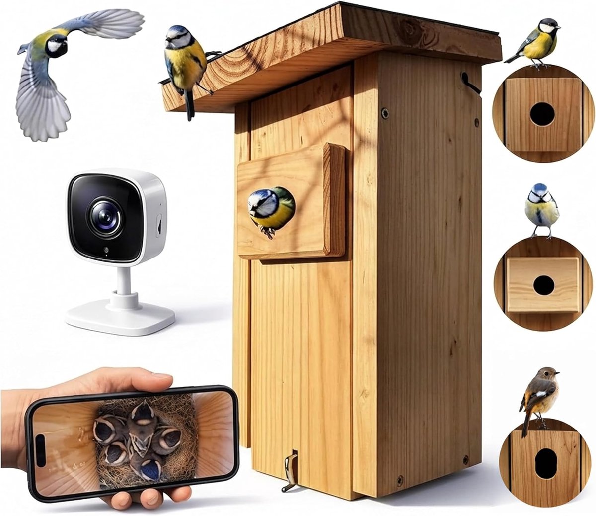 Vogelhuisje met camera | Live Stream | Ecologisch massief hout | Incubateur | Vogelhuis met voedingskabel van 3 m + 20 m | Cadeau idee voor de tuin