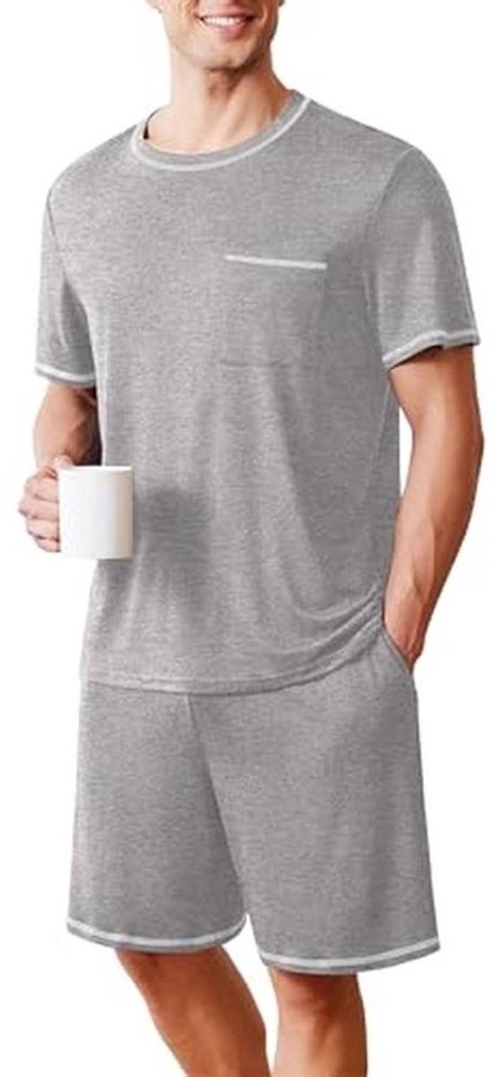 Heren Pyjama Set Korte Mouwen en Shorts Loungewear Met Zakken