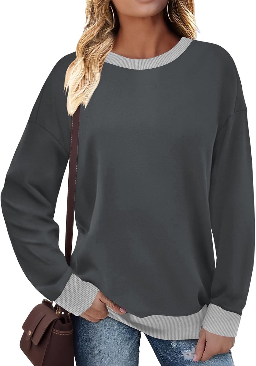 Trui dames sweatshirt lange mouwen ronde hals contrast lange mouwen