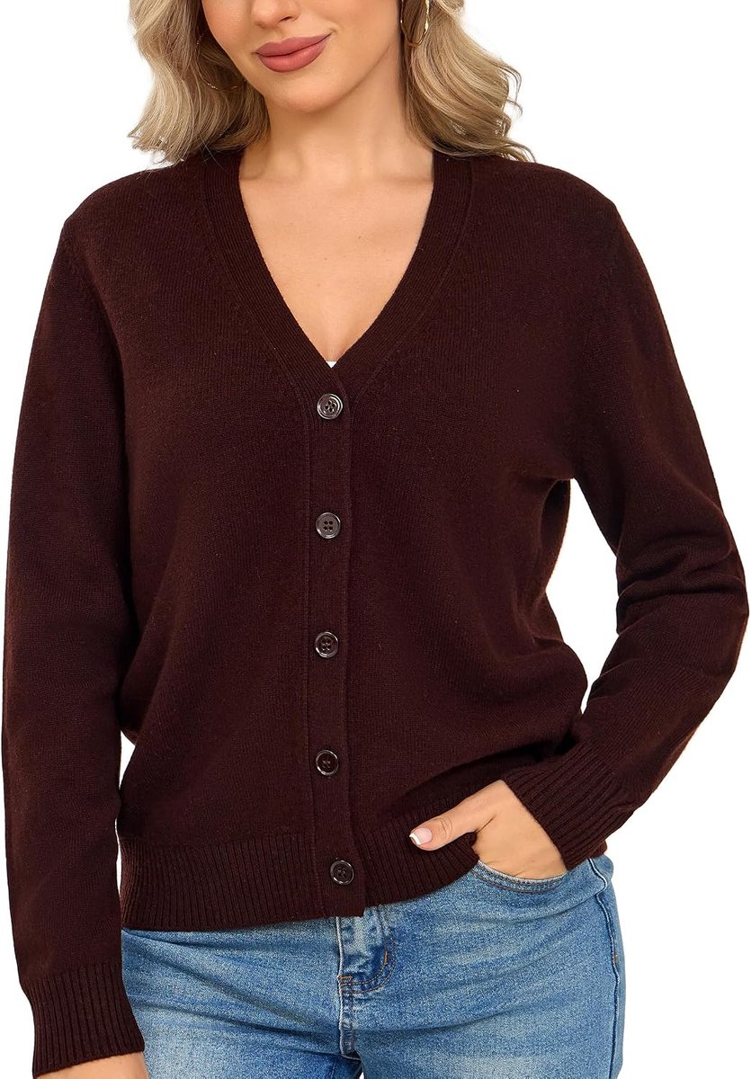 Cardigan - 100% Merinowol Trui met V-hals, Dikke en Comfortabele Open Voorkant Jas met Parelmoeren Knopen