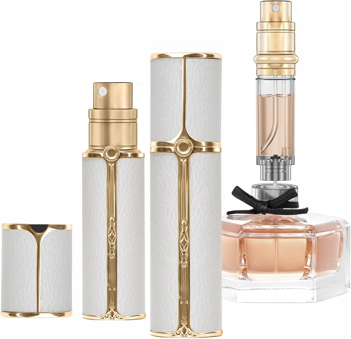 Navulbare parfumverstuiver, 10 ml, leeg, vloervulling, parfumverstuiver, voor handtas, reizen, vakantie, vliegreizen (wit goud)