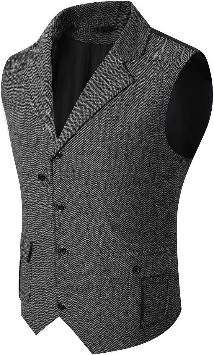 Mintgreen Vintage visgraatvest voor heren, tweed vest, V-hals, regular fit, casual kostuumvest