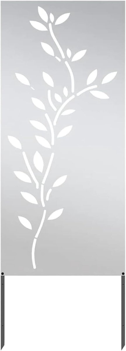 Tuin, scherm, bloemen, roestvrij staal, zilver, 50 x 140 cm, met decoratieve ingelegingen, wind- en weerbestendig, voor terras en balkon, eenvoudige vloermontage