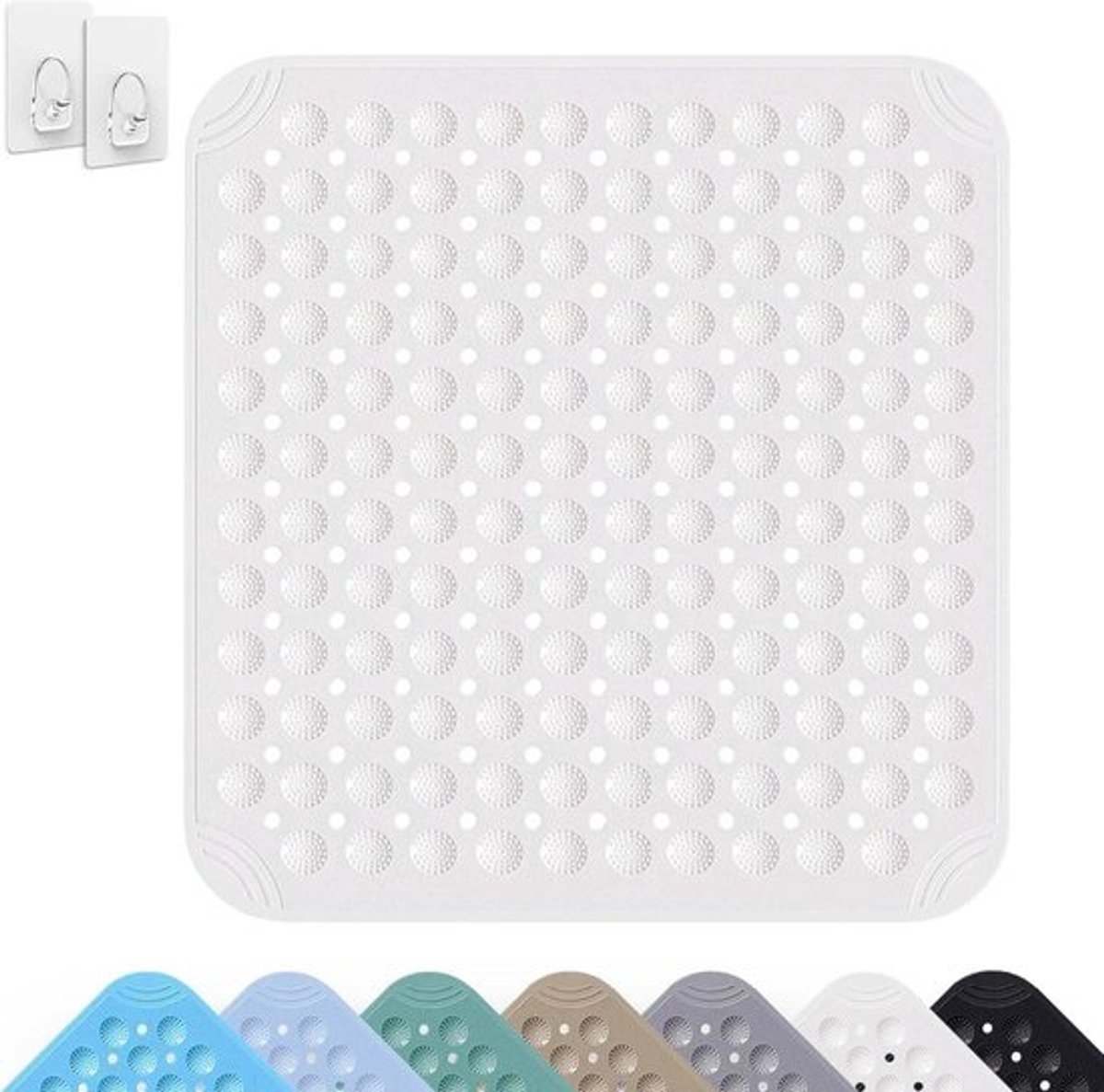 Vierkante douchemat met antislip zuignappen - 80x80 cm - Wit - Machinewasbaar