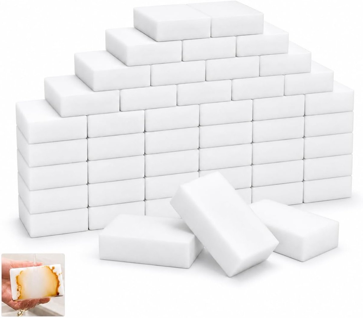 50 stuks vuilgum, toverspons, extra sterk, witte melamine spons, multifunctionele krasvrije poetsspons voor huishouden, keuken, schoenen en muur (10 x 6 x 2 cm)