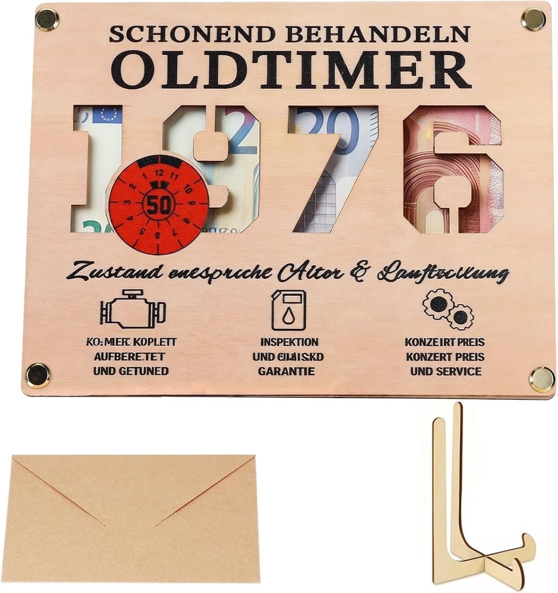 Verjaardagskaart 50e man - set van 2 geldgeschenken verjaardag 50e verjaardag met standaard | cadeau voor 50e verjaardag man 1976 oldtimer | kaart 50e verjaardag met envelop