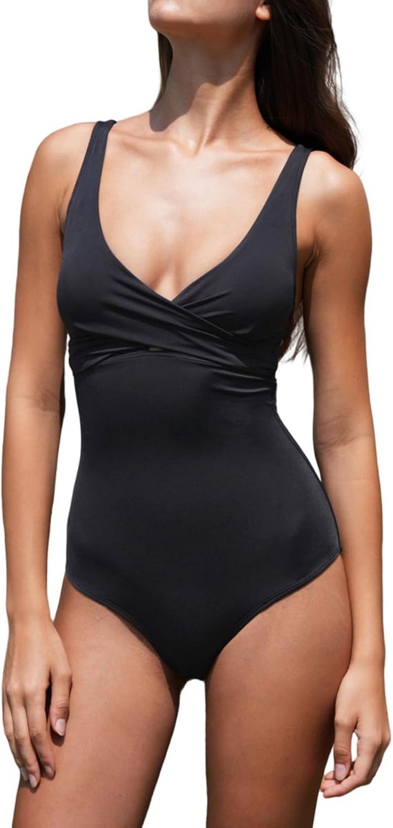Badpak voor dames, buikcontrole voor dames, slanke badpakken met V-hals, twist-push-up badmode