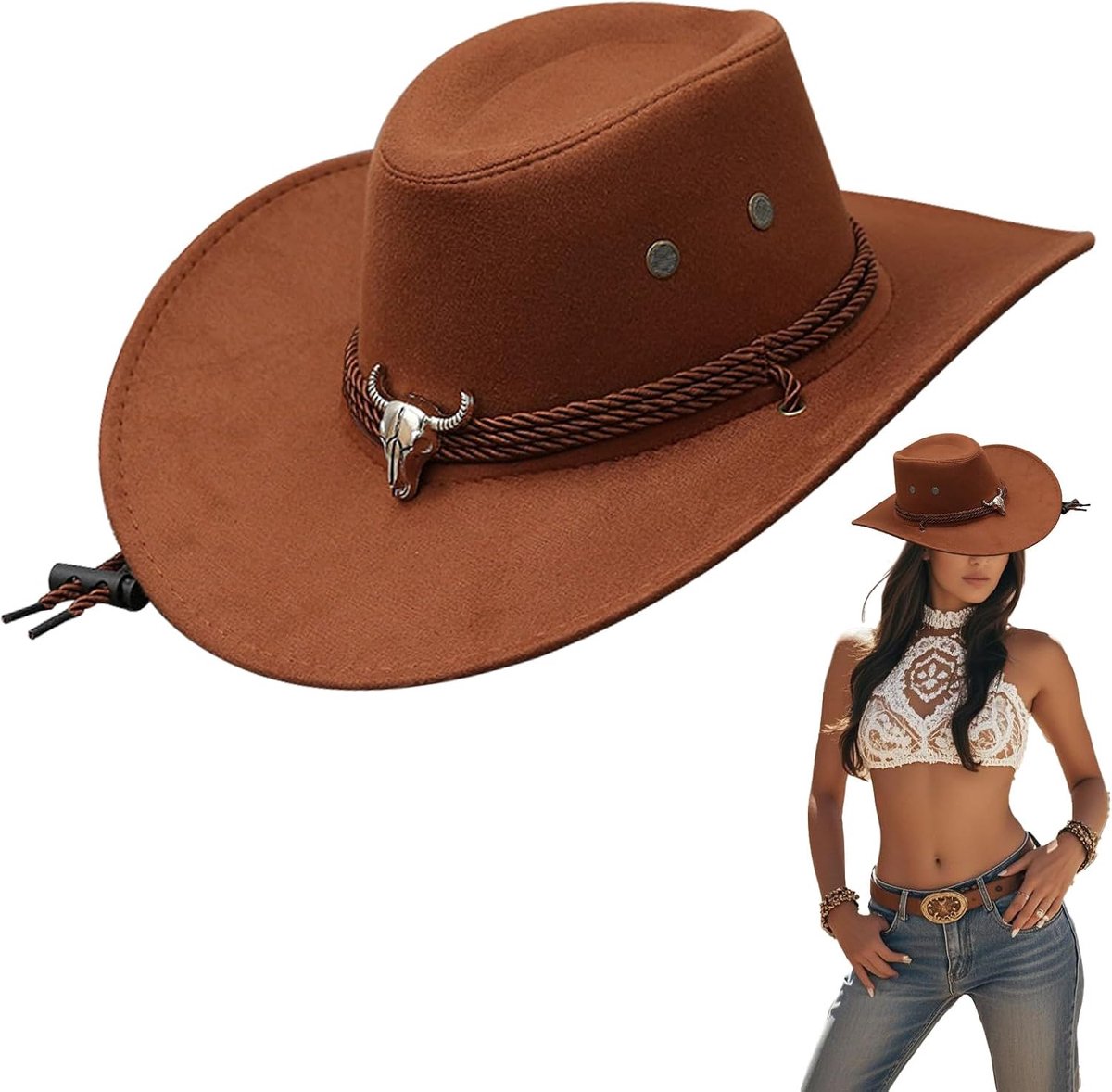 Cowboy Vilt Fedora Hoed Dames, Western Cowboy Hoed voor Mannen Vrouwen, Westerse Fancy Dress Accessoire, Unisex, Verstelbare Zachte Cowgirl Outdoor Paardrijden
