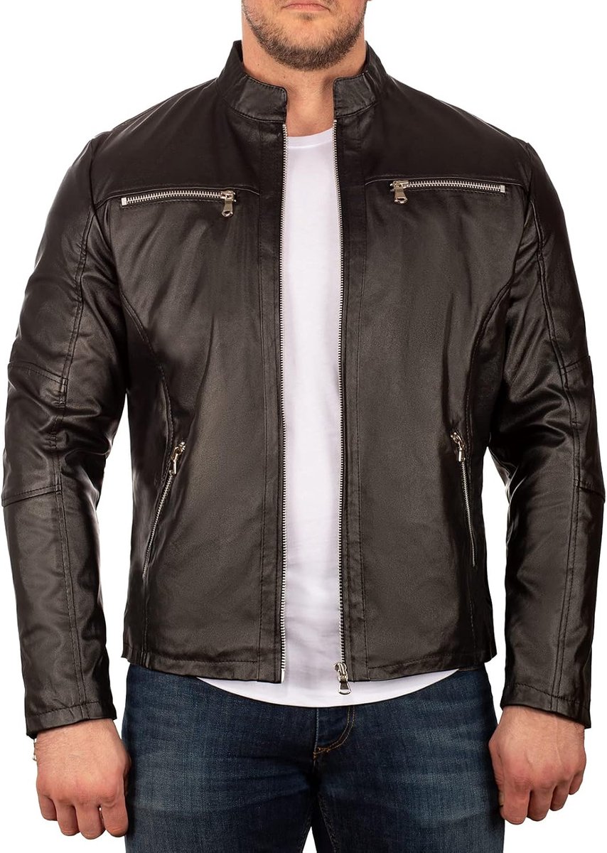 Heren Jas Leer Kunstleer Biker Bomber Urban Look Ritsdetails