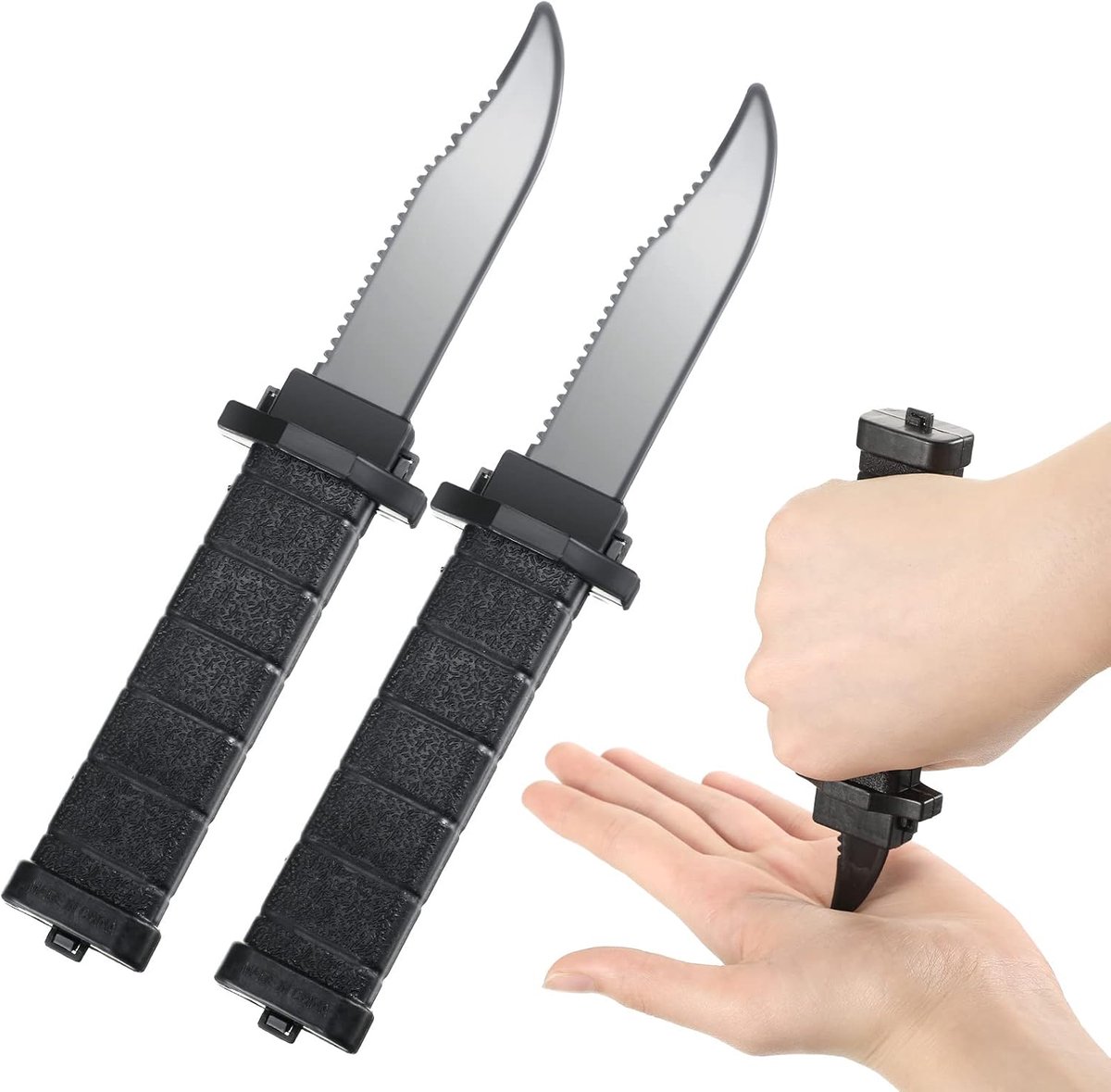 2 stuks verdwijnende dolk intrekbare nep dolk plastic mes nep rekwisiet grap magische trucs rekwisiet grap voor Halloween volwassenen dag feest gunst (stijlvolle stijl)