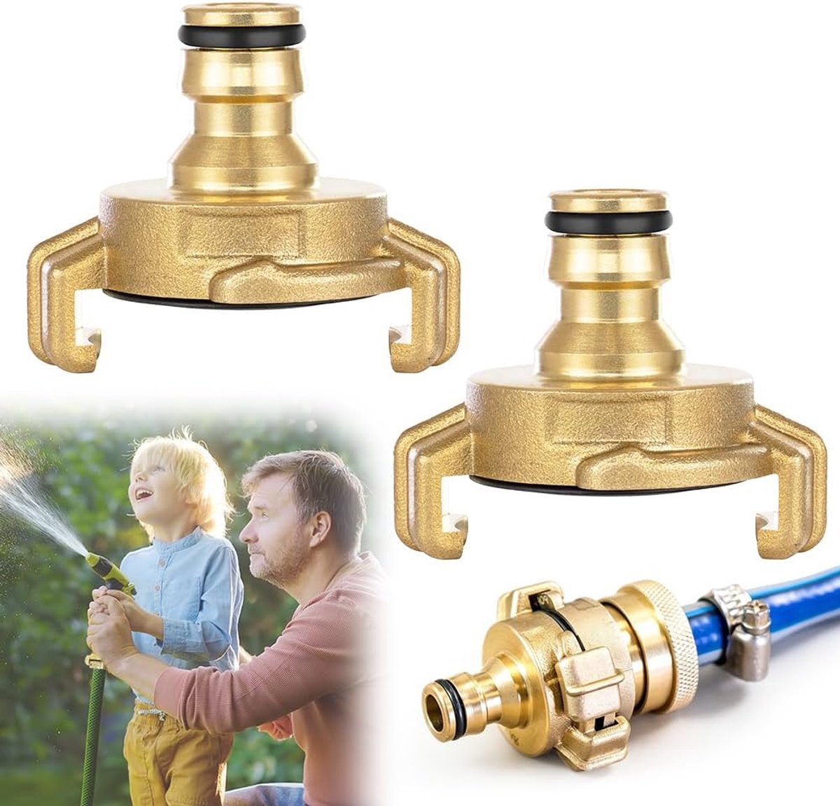 2 stuks messing snelkoppelingen, tuinslang snelkoppelingen, snelkoppeling op steekkoppeling, 1/2 inch steekkoppeling klauwkoppeling adapter, voor tuinslangverbindingen
