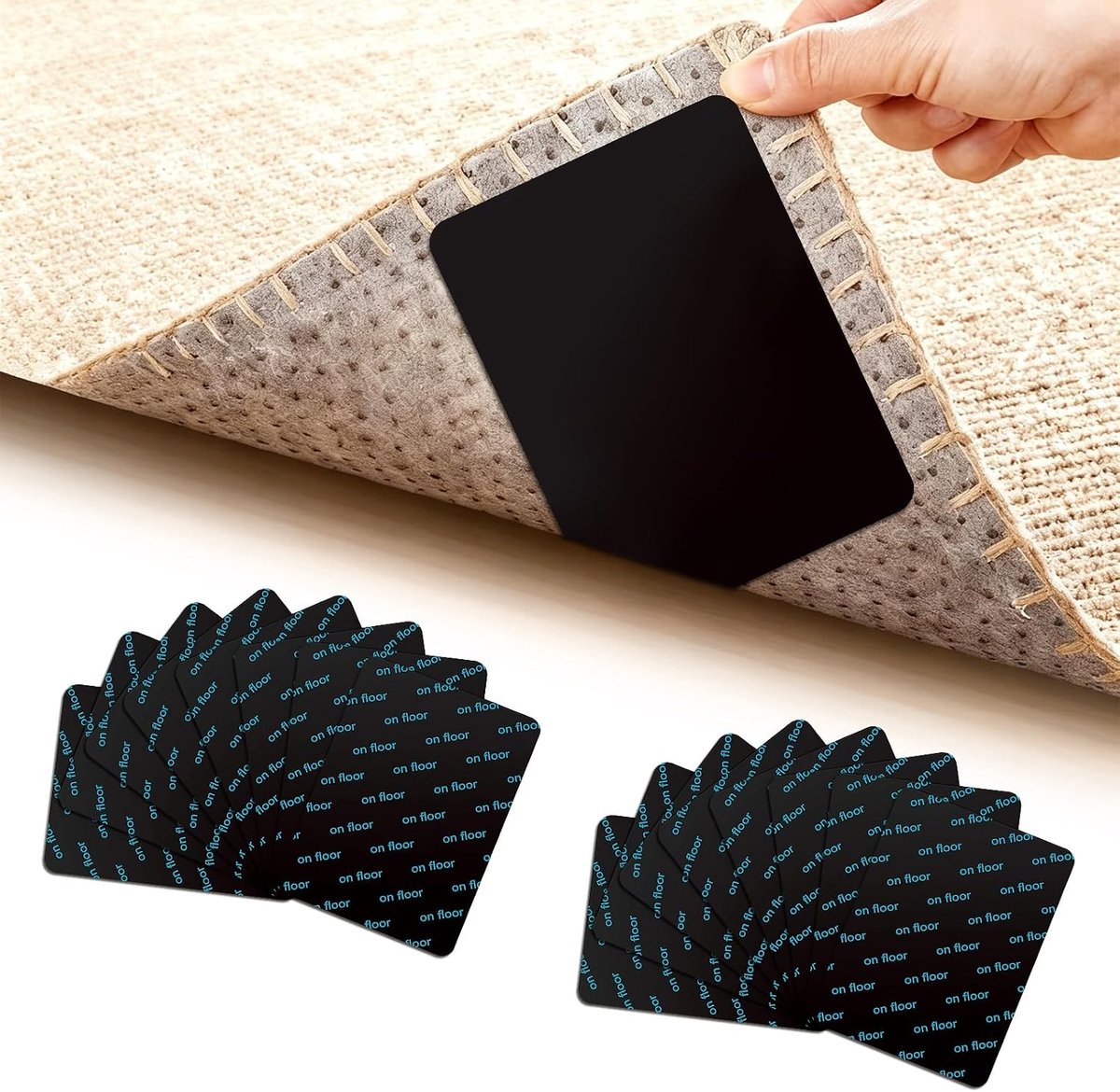 16 stuks, antislip, 10 x 10 cm, antislip, herbruikbaar, wasbaar, antislip, voor tapijten in de woonkamer, slaapkamer, kantoor