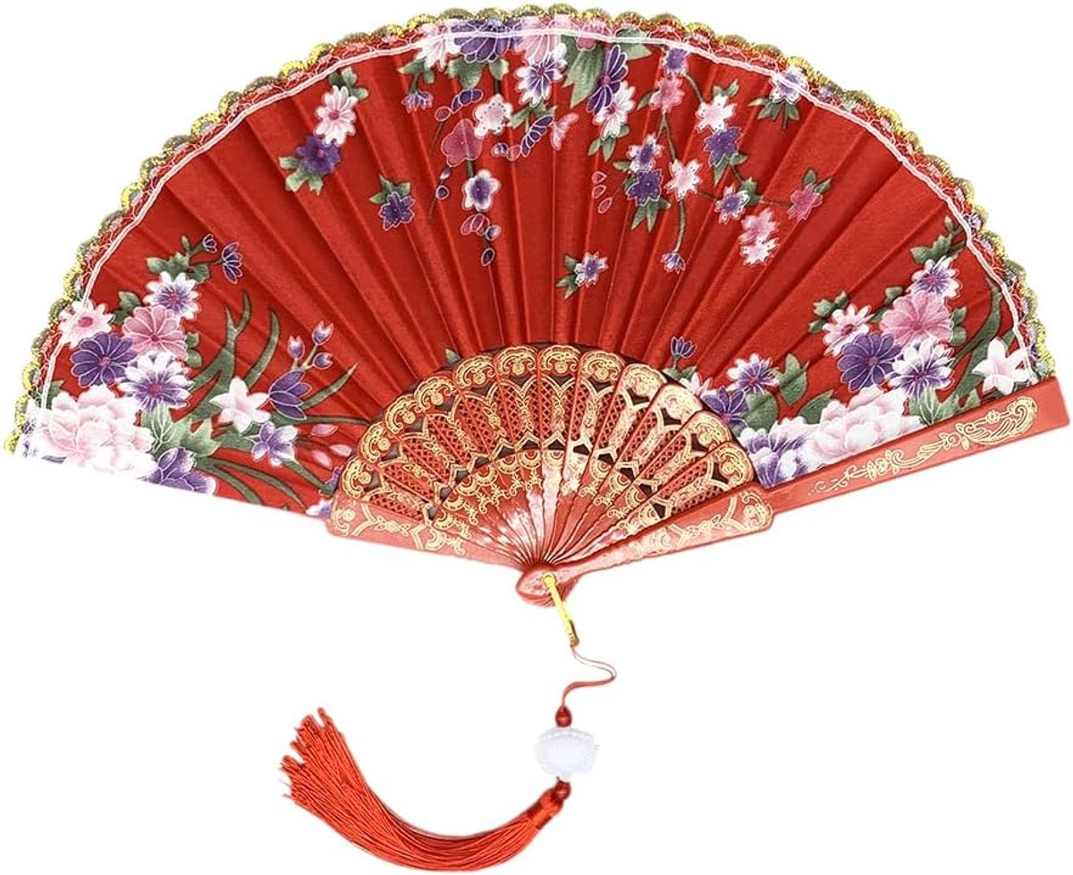 Waaier waaier waaier vouwwaaier vintage handwaaier Chinese vintage stijl handwaaier voor dames heren vrouwen wanddecoratie bruiloft party geschenken, rood met kwast