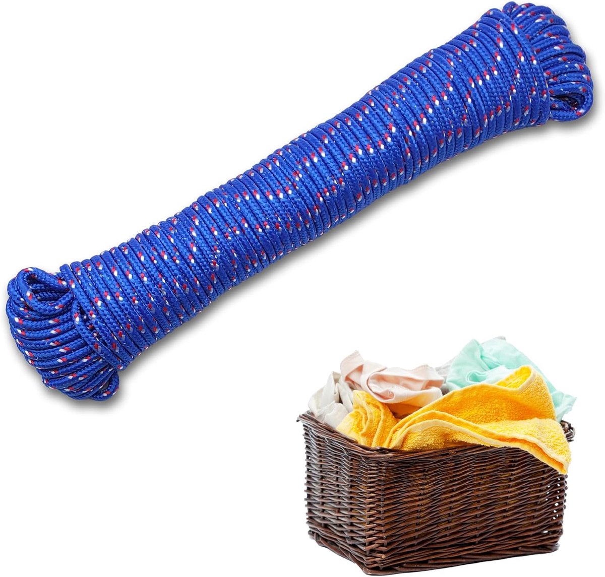 Waslijn, 20 meter, sterk en vuilafstotend propyleentouw, robuust en duurzaam voor buiten en binnen, ideaal voor tuin, camping en thuis (blauw)