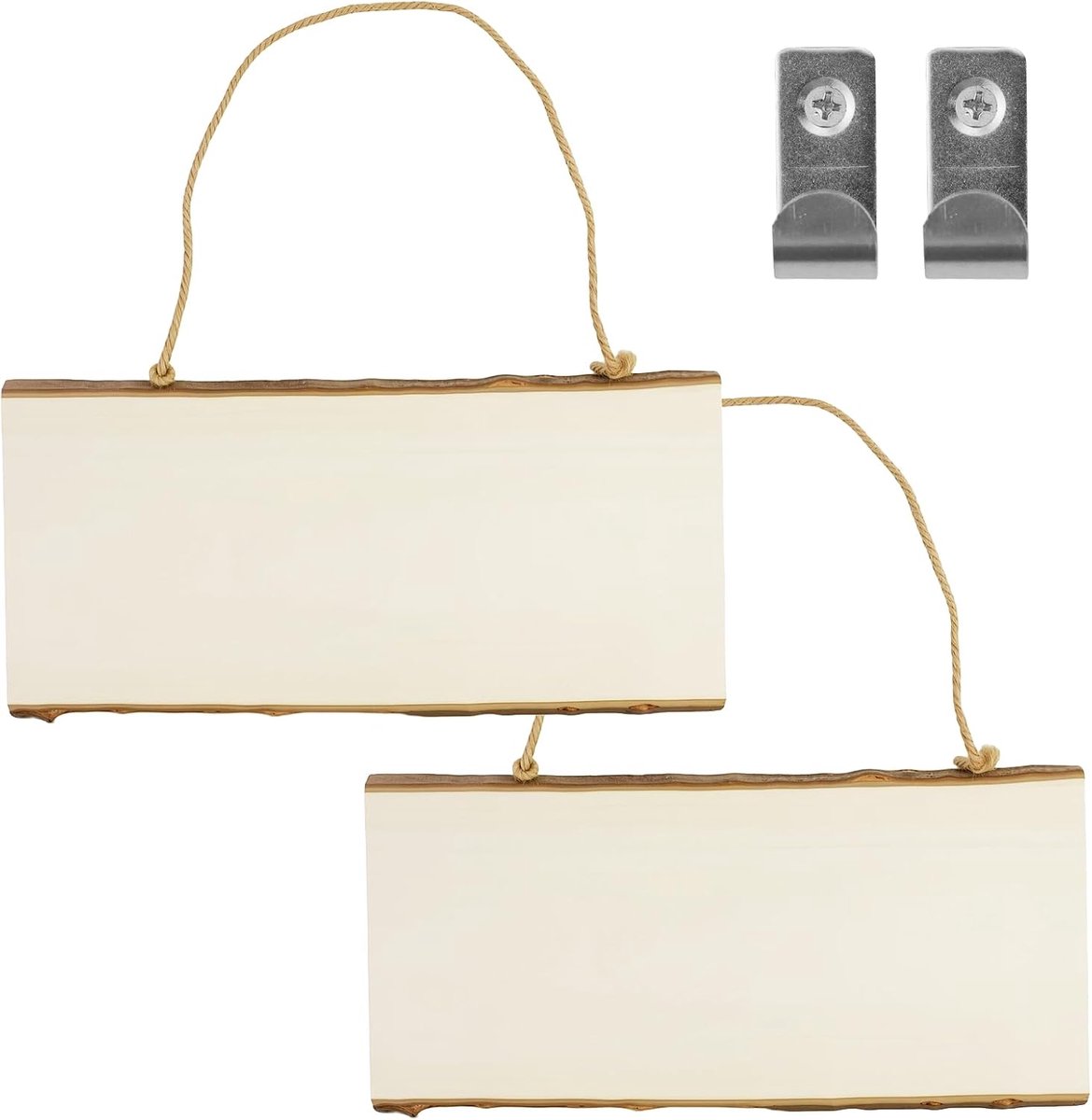 2 stuks houten uithangbord, blank bord, rechthoekig houten uithangbord met henneptouw, 2 stuks U-vormige haak en schroef, voor kamer, deur