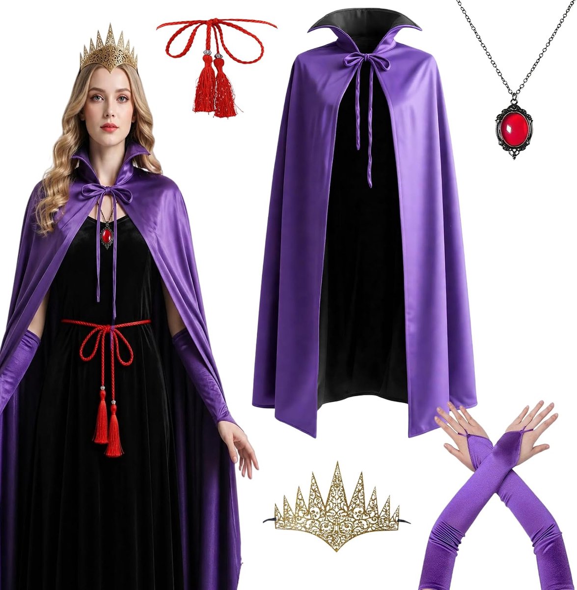 Koningin kostuum sneeuw stiefmoeder cosplay outfits paarse cape Halloween carnaval party