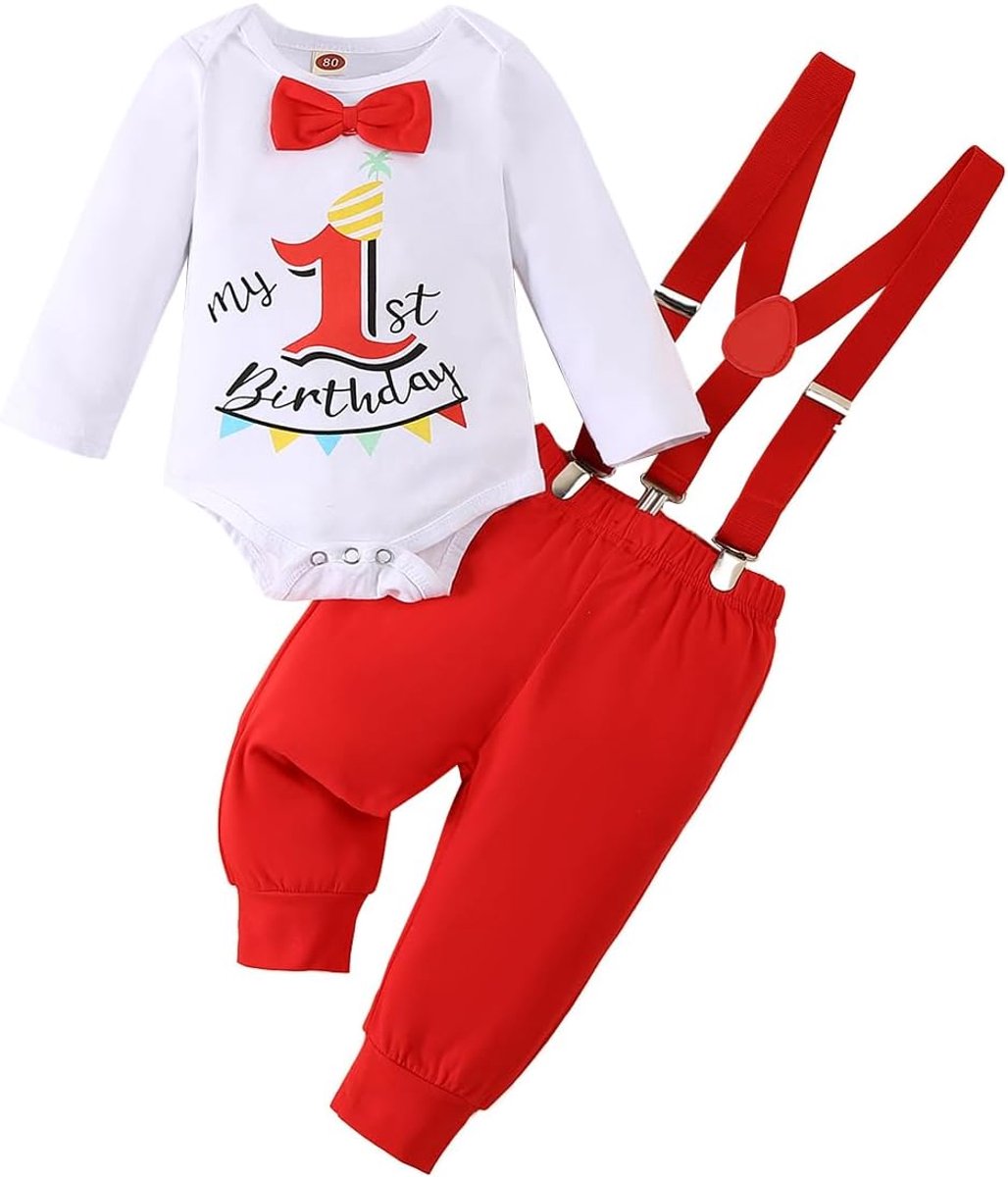 Jongens My 1e Verjaardag Outfit Wild One Animal Gentleman Top met vlinderdas + bretels shorts/broek zomer herfst 2-delige kledingset