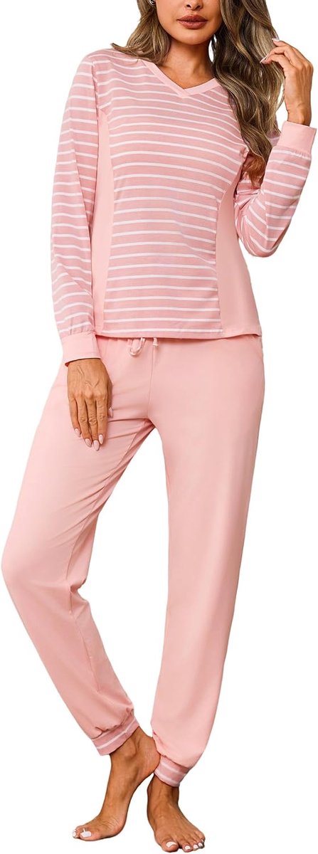 Winterpyjama 2 stuks lange lichte V-hals pyjama nachtkleding lange mouwen huispyjama casual zacht en comfortabel S-XXL