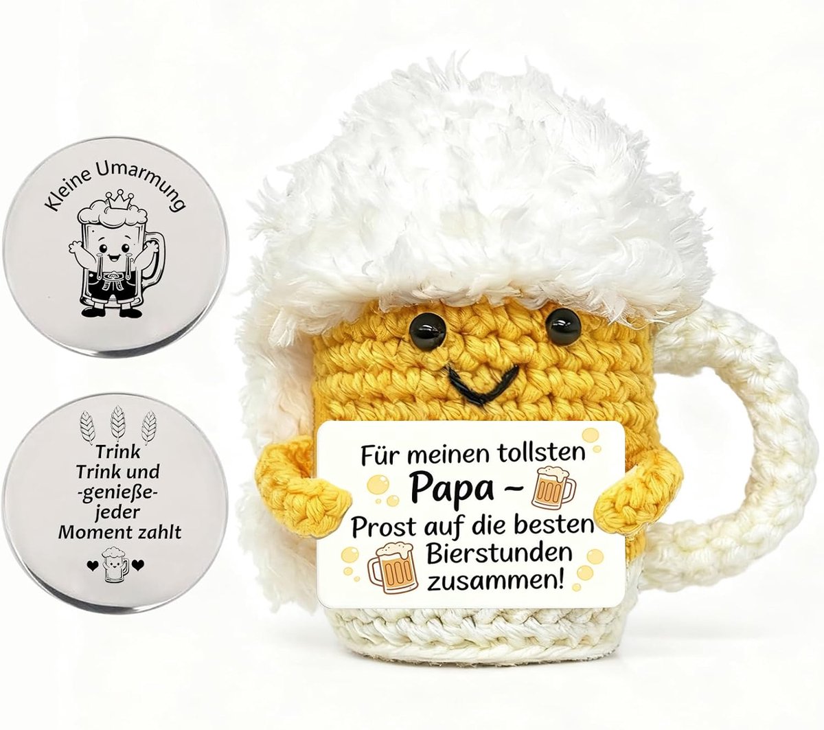 2 stuks gebreide bierbekers, cadeauset, anti-stress gebreide bierpop, pocket hug, stresscadeau, emotionele ondersteuning, biercadeaus voor papa, papa, cadeaus voor Vaderdag, verjaardag, Kerstmis