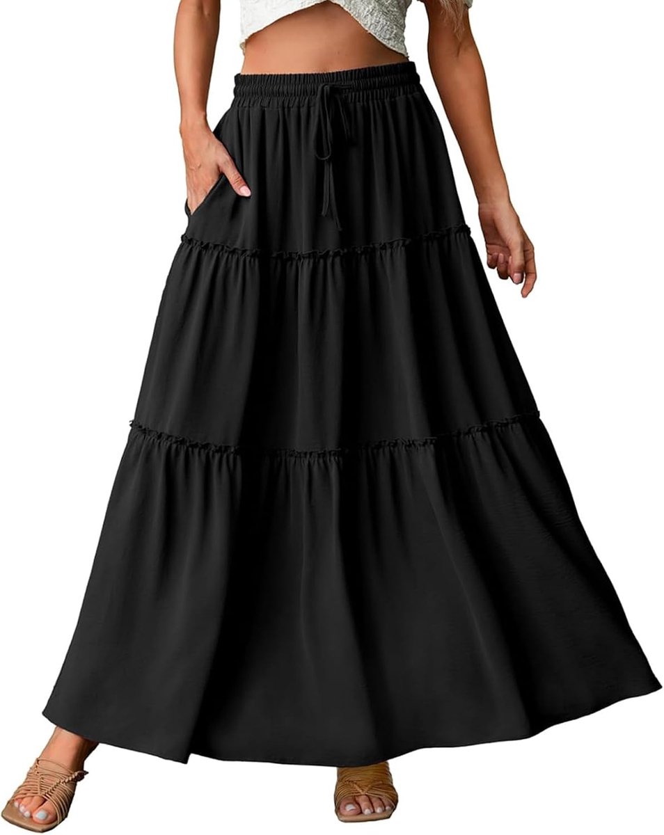 Elegante maxi-rok voor dames, elastische taille, plooirok, A-lijn, boho, voor feest, zomer, basic, casual