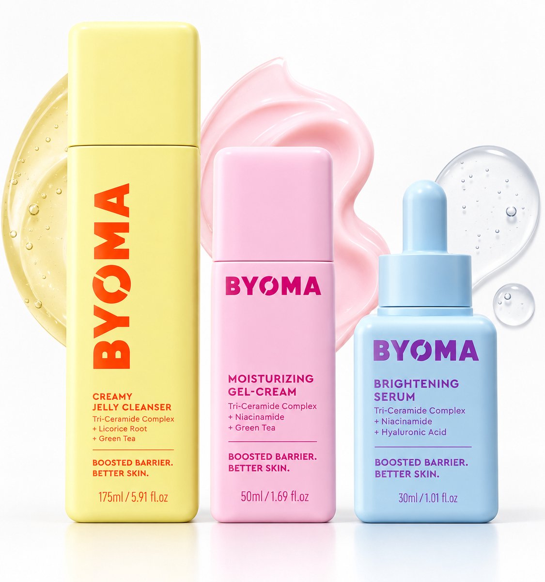 BYOMA Hydration Set – 3-delige Skincare Set – Creamy Jelly Cleanser 175 ml + Brightening Serum 30 ml + Moisturizing Gel-Cream 50 ml