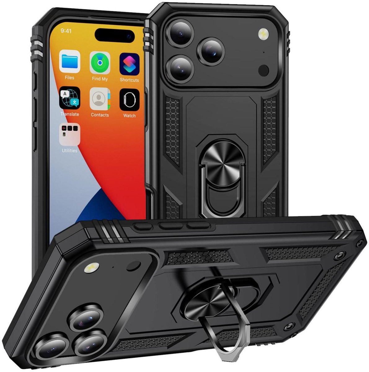 Mobigear Hoesje geschikt voor Apple iPhone 18 Pro Max Telefoonhoesje Hardcase | Mobigear Armor Ring Backcover Shockproof met Ringhouder | Schokbestendig iPhone 18 Pro Max Telefoonhoesje | Anti Shock Proof - Zwart