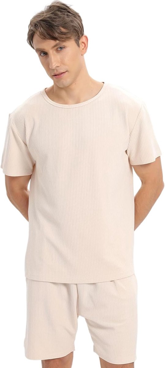 herenpyjama, zomer, tweedelige nachtkleding, shorts, pyjamaset, korte mouwen, huispak, vrijetijdspak met elastische tailleband en zakken